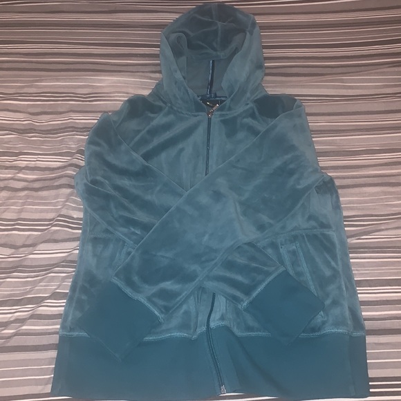 Medium Blue Green Velvet Hoodie - Picture 3 of 4